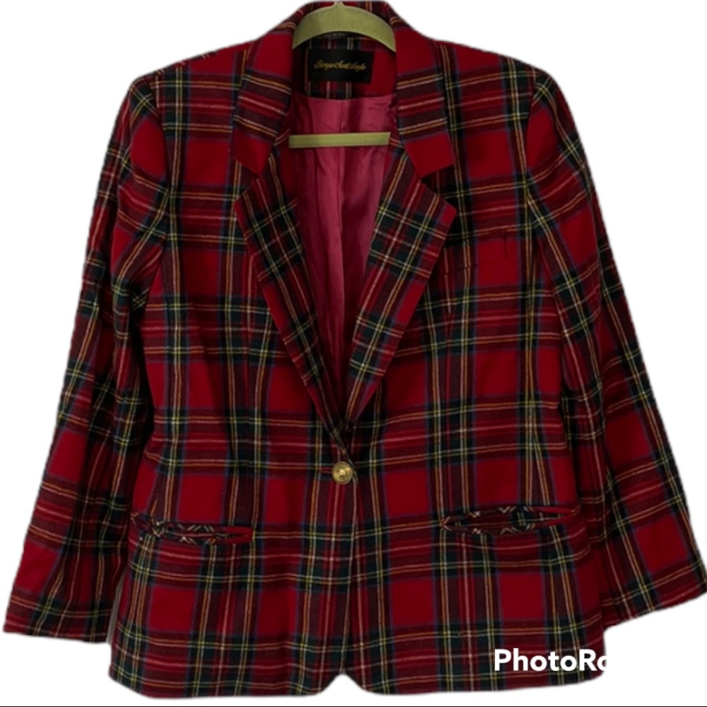 Giorgio Sant Angelo Vintage Red Plaid Blazer Size 8